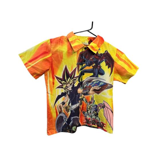 Vintage Other - Vintage Boys Yu Gi Oh! APO Anime Cartoon Button Down Yellow Shirt Size 5